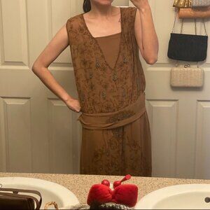 Antique 1920s Brown Beaded Flapper Evening Dress